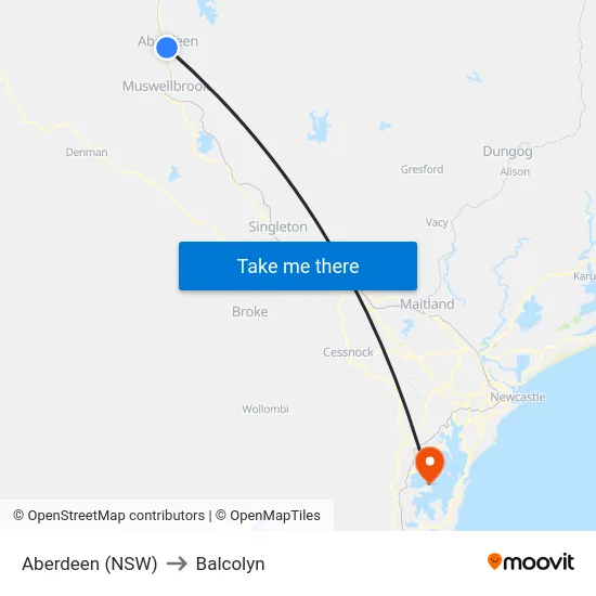 Aberdeen (NSW) to Balcolyn map