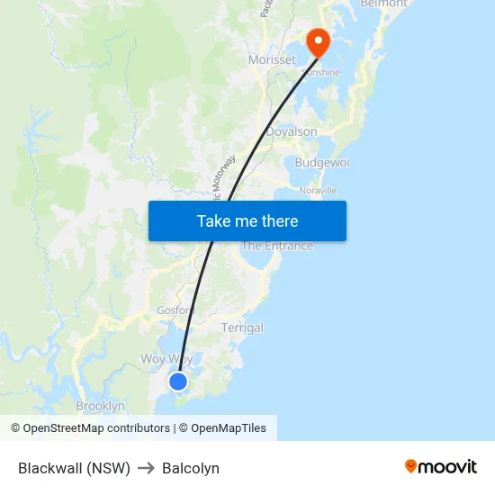 Blackwall (NSW) to Balcolyn map