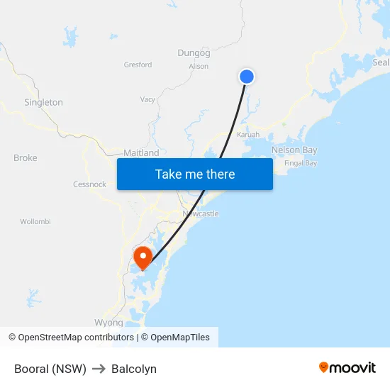 Booral (NSW) to Balcolyn map