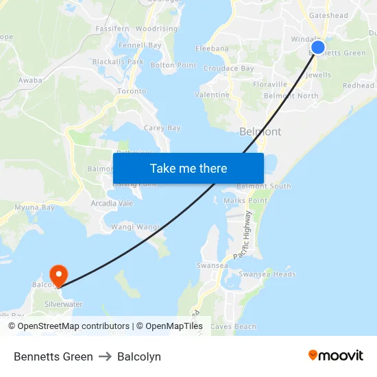 Bennetts Green to Balcolyn map