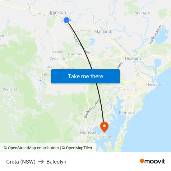 Greta (NSW) to Balcolyn map