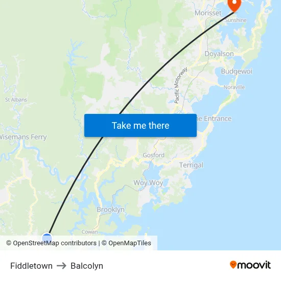 Fiddletown to Balcolyn map