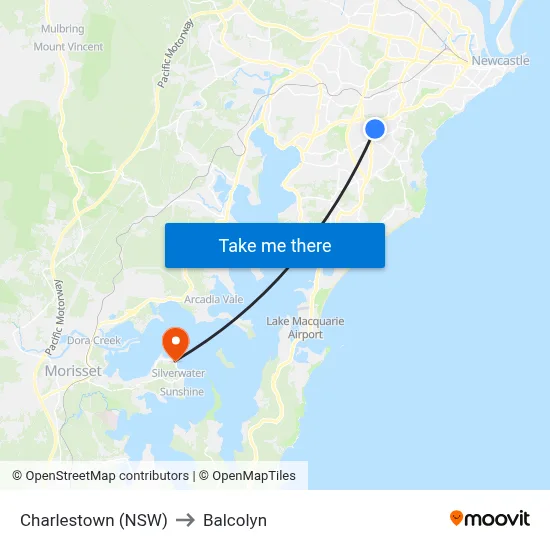 Charlestown (NSW) to Balcolyn map