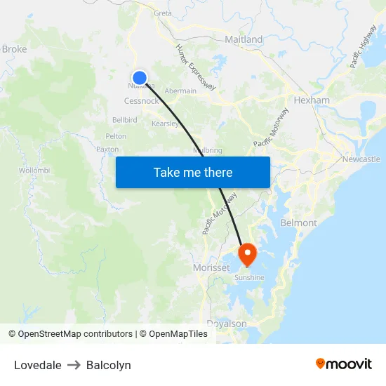 Lovedale to Balcolyn map