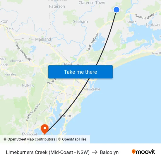 Limeburners Creek (Mid-Coast - NSW) to Balcolyn map