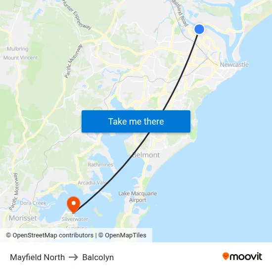 Mayfield North to Balcolyn map