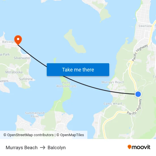 Murrays Beach to Balcolyn map