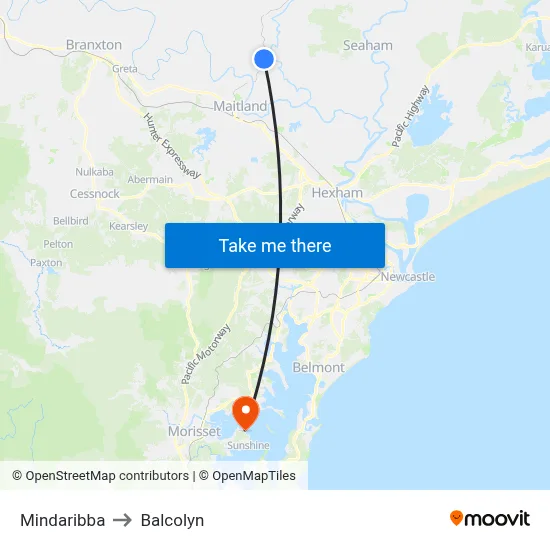 Mindaribba to Balcolyn map