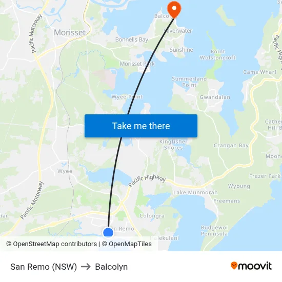 San Remo (NSW) to Balcolyn map