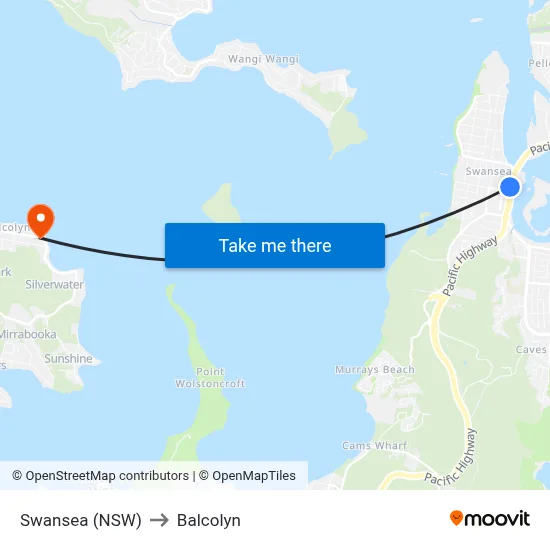Swansea (NSW) to Balcolyn map
