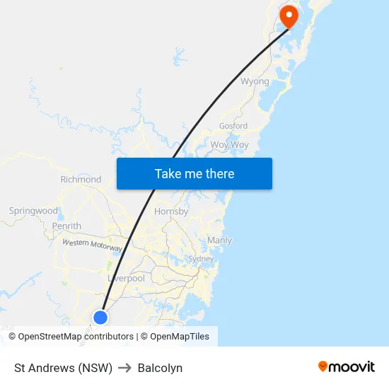 St Andrews (NSW) to Balcolyn map