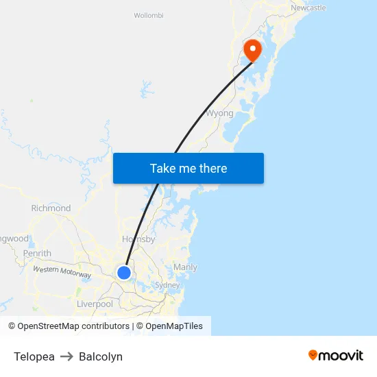 Telopea to Balcolyn map