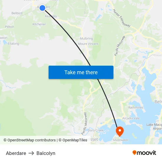 Aberdare to Balcolyn map