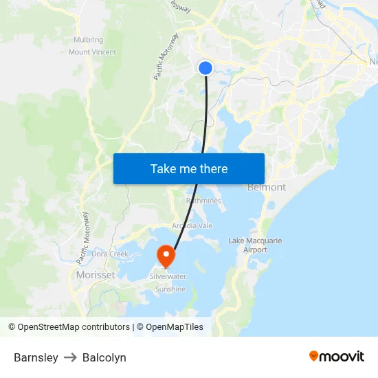 Barnsley to Balcolyn map