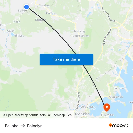 Bellbird to Balcolyn map