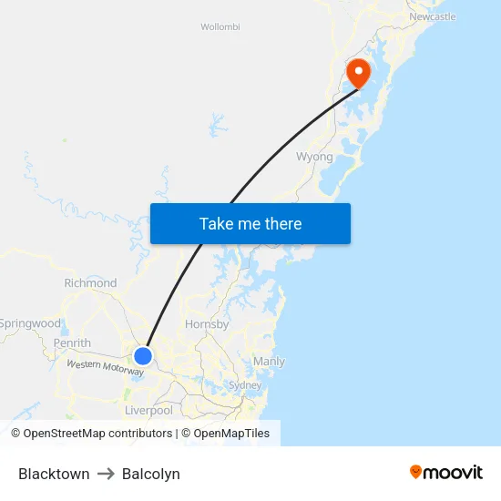 Blacktown to Balcolyn map