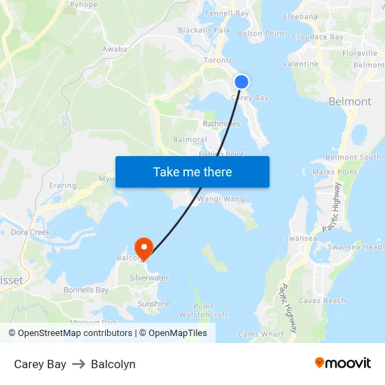 Carey Bay to Balcolyn map