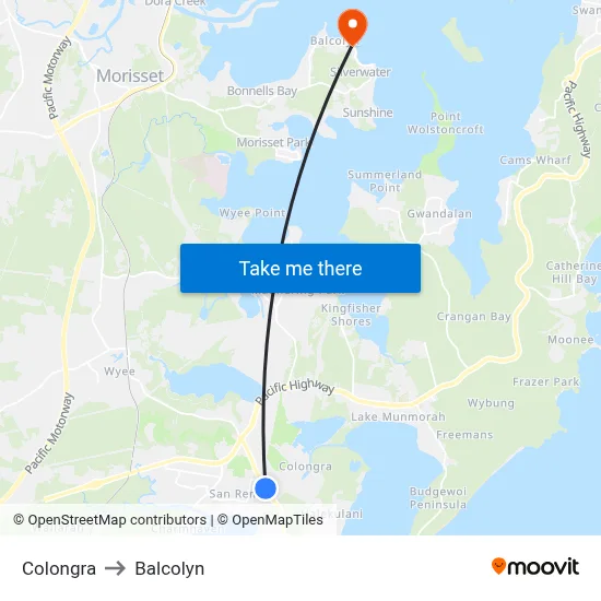 Colongra to Balcolyn map