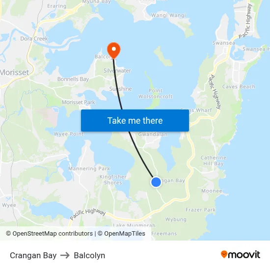 Crangan Bay to Balcolyn map
