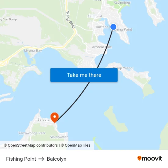 Fishing Point to Balcolyn map