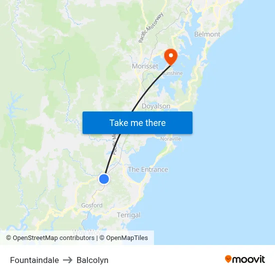 Fountaindale to Balcolyn map