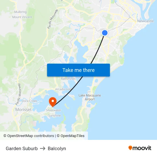 Garden Suburb to Balcolyn map