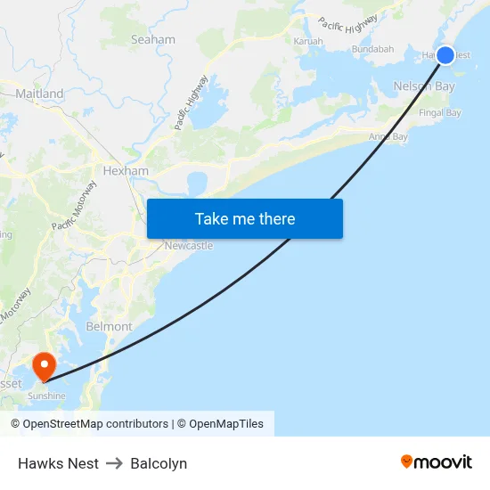 Hawks Nest to Balcolyn map