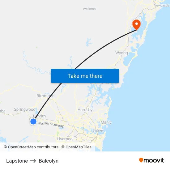 Lapstone to Balcolyn map
