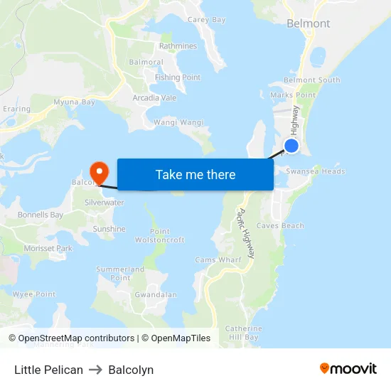 Little Pelican to Balcolyn map