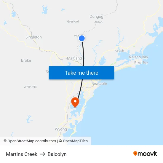 Martins Creek to Balcolyn map
