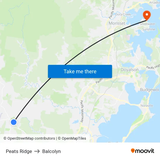 Peats Ridge to Balcolyn map