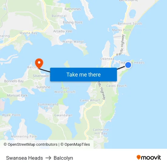 Swansea Heads to Balcolyn map