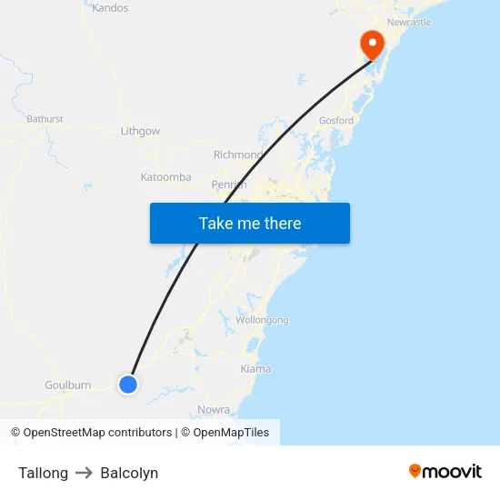 Tallong to Balcolyn map