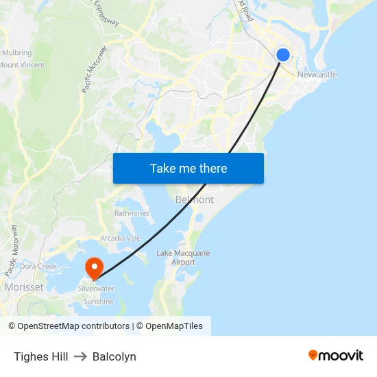 Tighes Hill to Balcolyn map