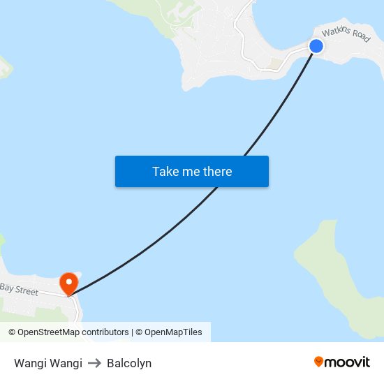 Wangi Wangi to Balcolyn map