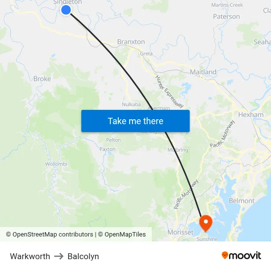 Warkworth to Balcolyn map