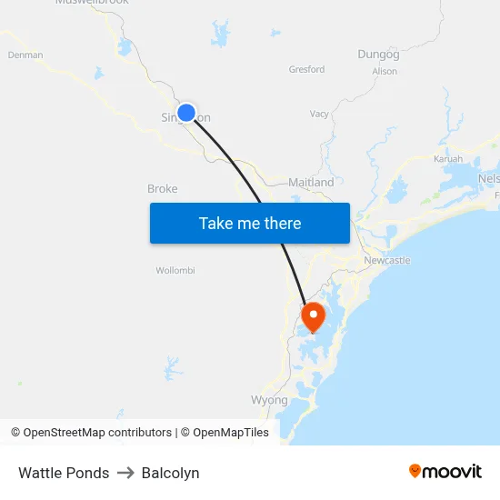 Wattle Ponds to Balcolyn map