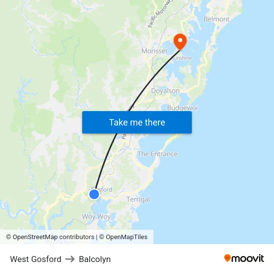 West Gosford to Balcolyn map