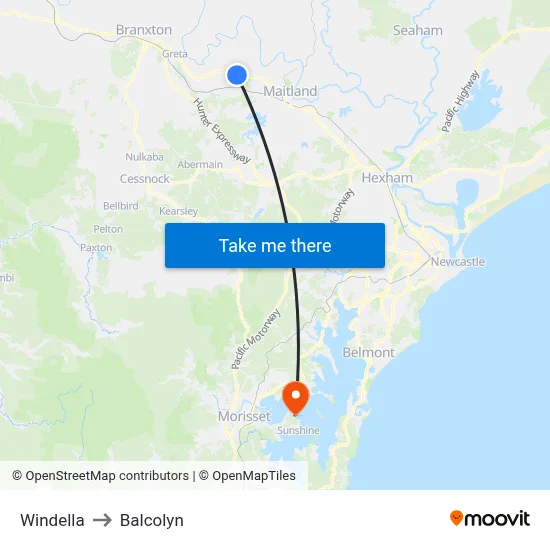 Windella to Balcolyn map