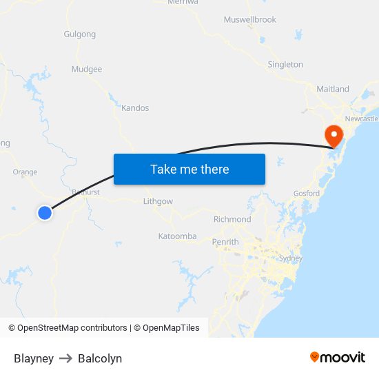 Blayney to Balcolyn map