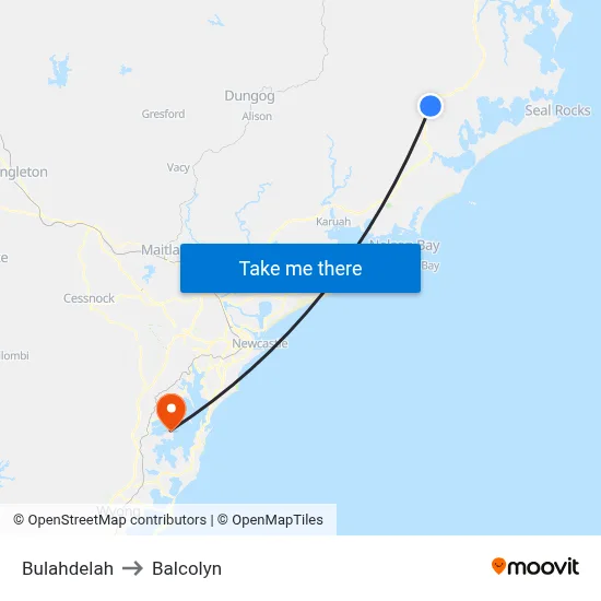 Bulahdelah to Balcolyn map