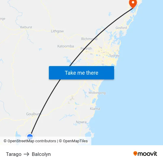 Tarago to Balcolyn map