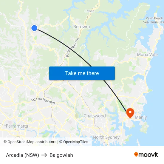 Arcadia (NSW) to Balgowlah map