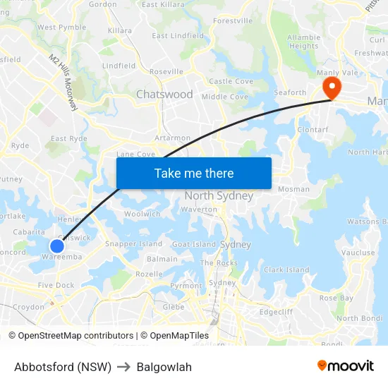 Abbotsford (NSW) to Balgowlah map
