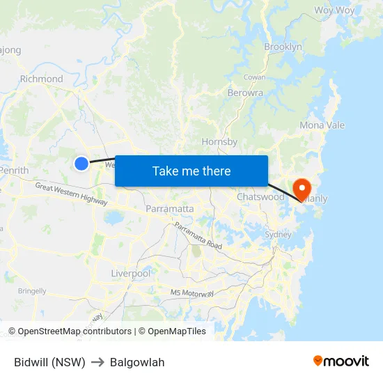 Bidwill (NSW) to Balgowlah map