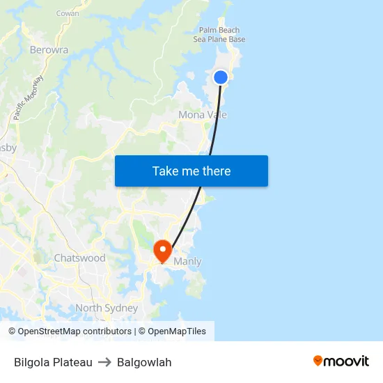 Bilgola Plateau to Balgowlah map