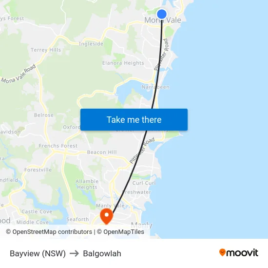 Bayview (NSW) to Balgowlah map