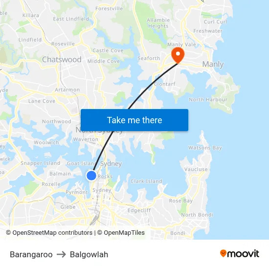 Barangaroo to Balgowlah map
