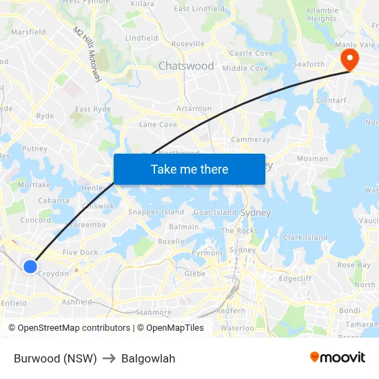 Burwood (NSW) to Balgowlah map