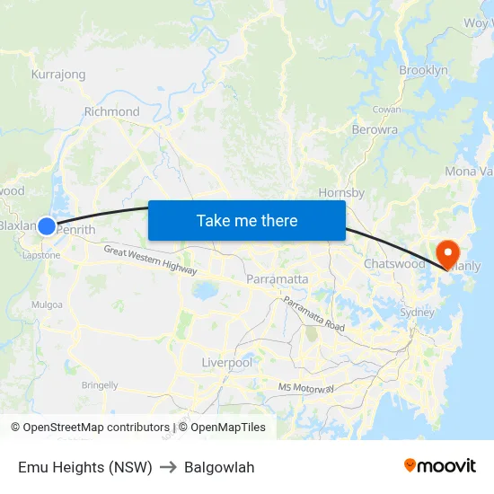 Emu Heights (NSW) to Balgowlah map